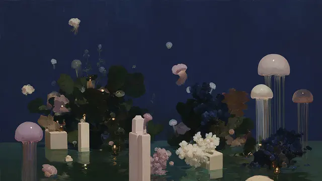Jellyfish Gardens At Midnight